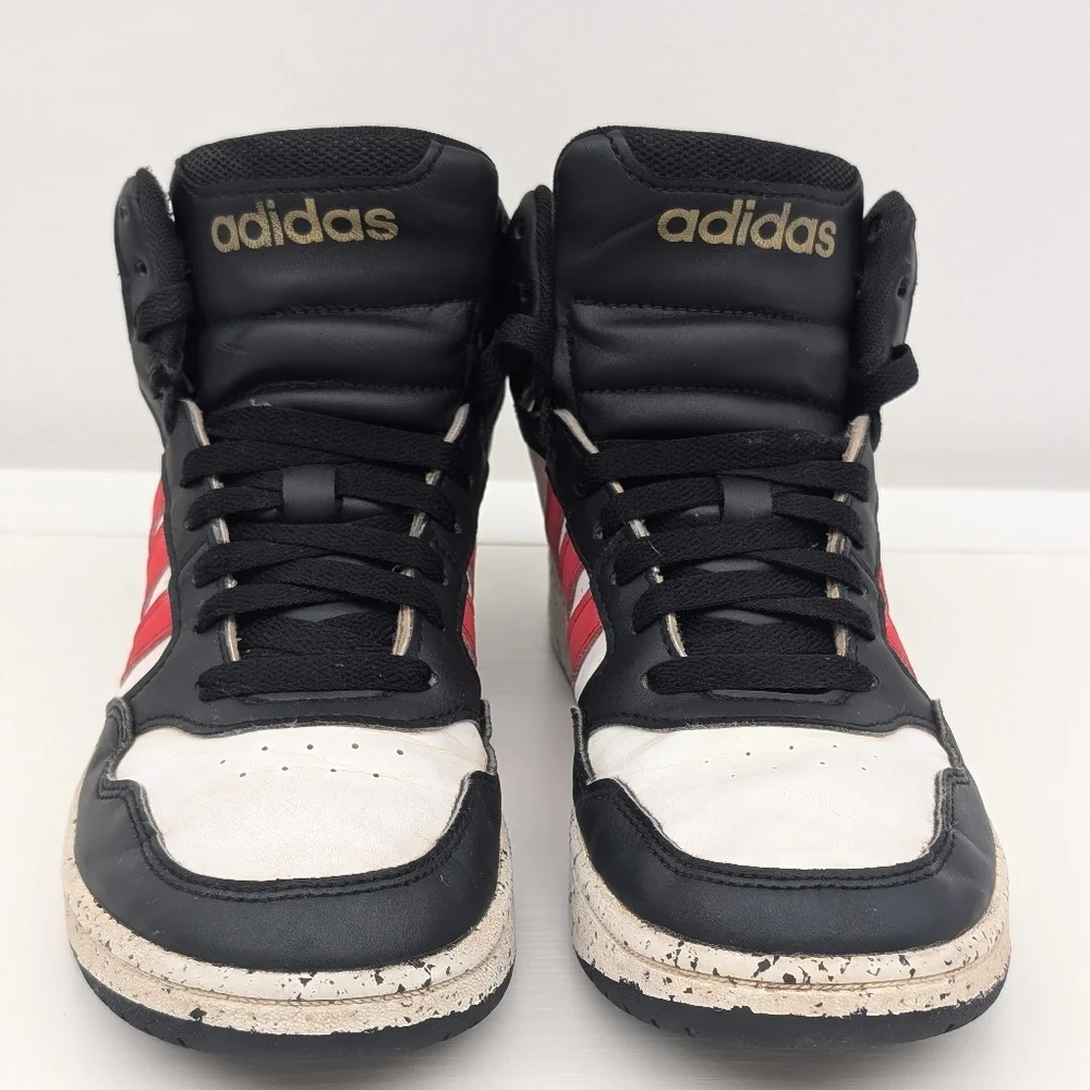 Kid's Adidas Hoops Mid size 5 pre-owned black white red stripe kids boys unisex